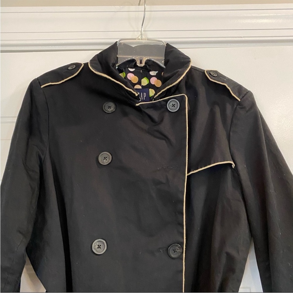 GAP Black Trench Coat with Cream Piping - Picture 3 of 9